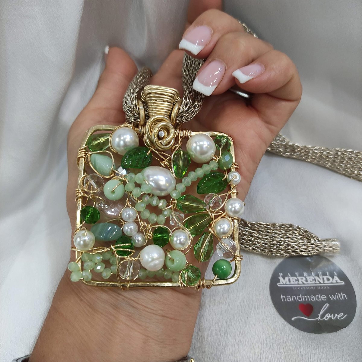 Collana ciondolo quadrato verde