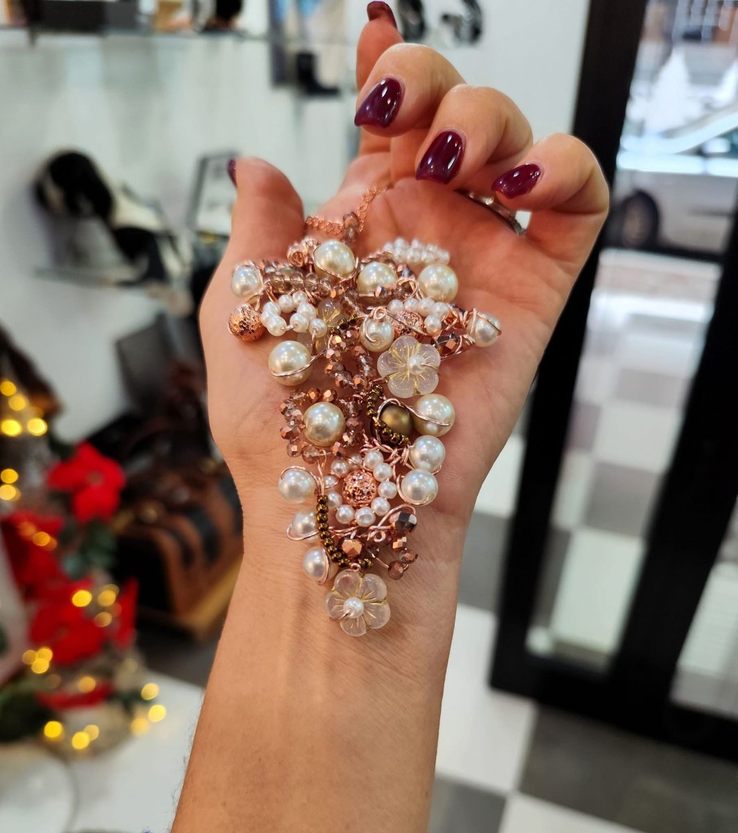 Ciondolo libero in rame colore rosegold e bianco