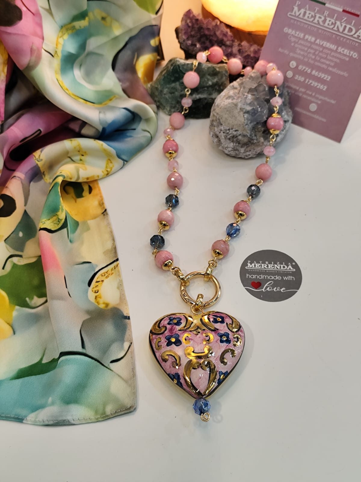Collana cuore ceramica con pietre dure