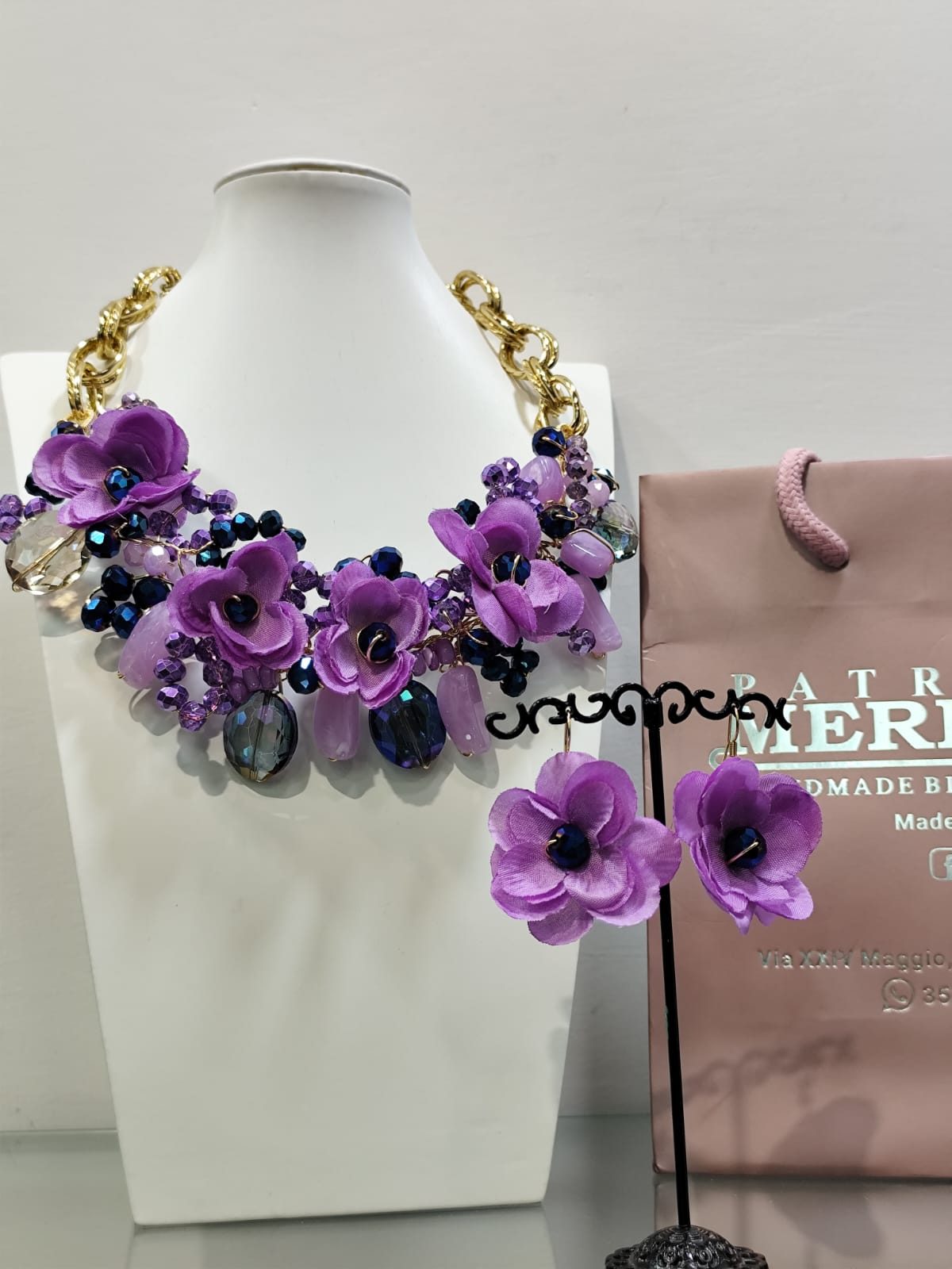 Parure rame con fiori in tessuto