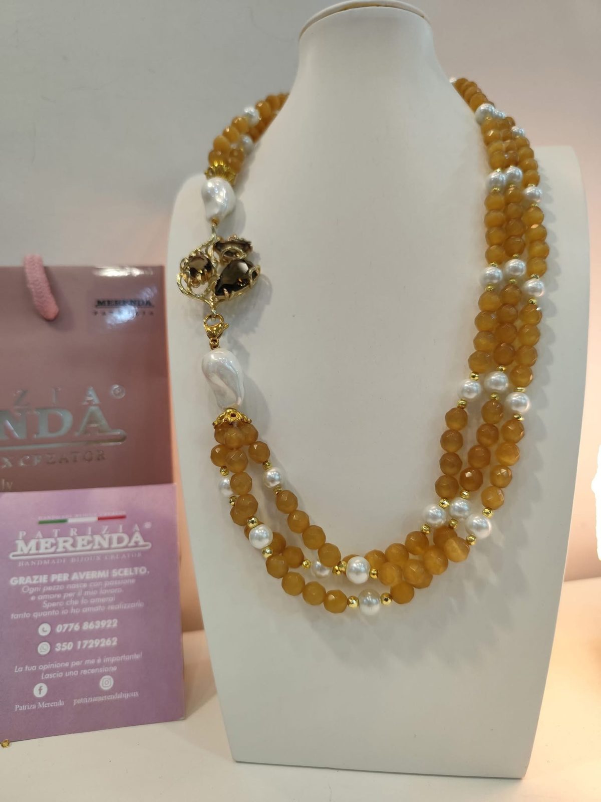 Collana pietre dure e perla barocca multifilo